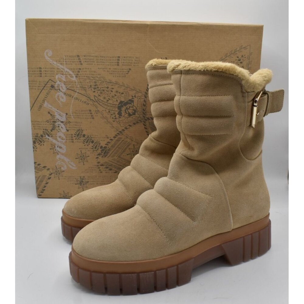 Free People EU 39 US 8.5 Fable Faux Fur Sand Zip Up Suede Platform Winter Boots